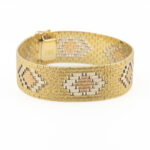 Złota bransoletka z geometrycznym wzorem, tricolor próba 0,585, XX wiek.