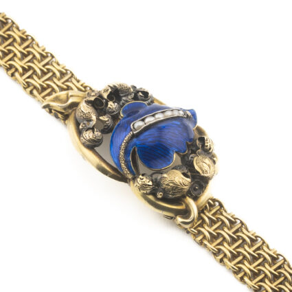 Złota bransoletka z niebieską emalia kobaltową XIX wiek