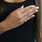 Złoty pierścionek z naturalnymi diamentami i szafirami, złoto 0,750