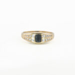 Złoty pierścionek z szafirem naturalnym i cyrkoniami, złoto 0,585