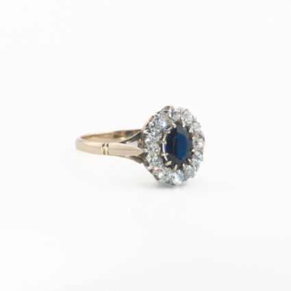 Pierścionek vintage z diamentami, złoto 0,585