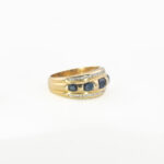 Złoty pierścionek z naturalnymi diamentami i szafirami, złoto 0,750