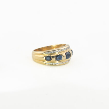 Złoty pierścionek z naturalnymi diamentami i szafirami, złoto 0,750