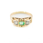 Złoty pierścionek vintage ze szmaragdem i diamentami
