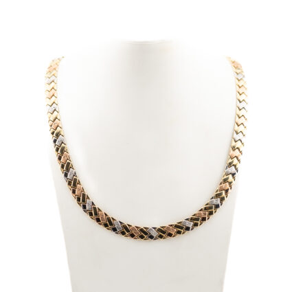 Złota kolia damska 585 splot jodełka trójkolorowa