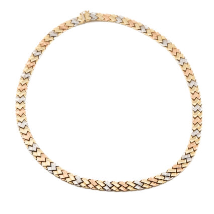 Złota kolia damska 585 splot jodełka trójkolorowa