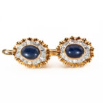 Złoty pierścionek z naturalnym szafirem i diamentami, Au 0,585