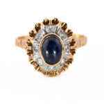 Złoty pierścionek z naturalnym szafirem i diamentami, Au 0,585